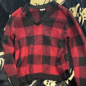 Maurices Red and Black Plaid Sweater